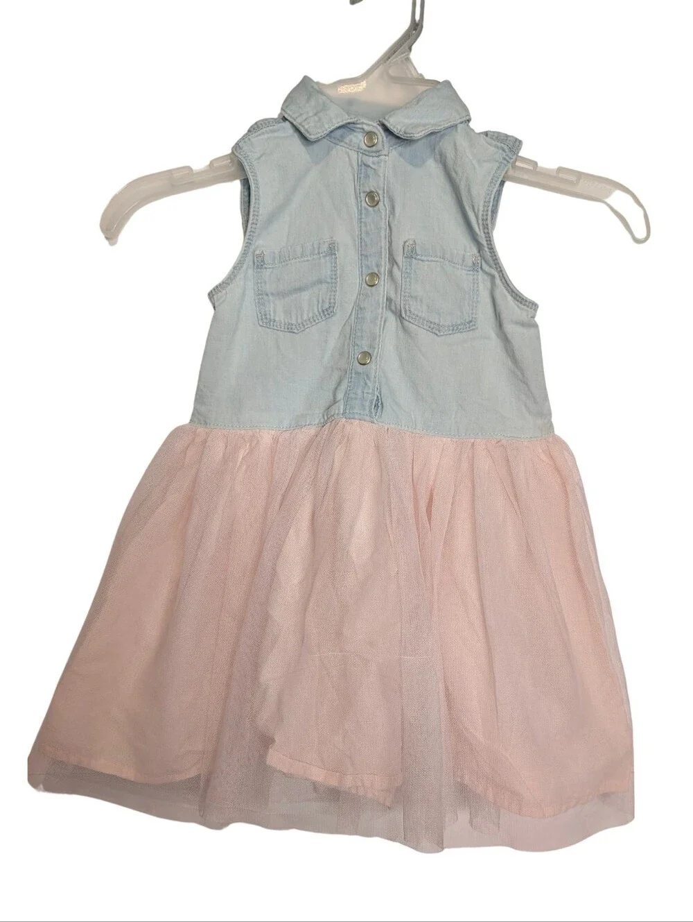 OshKosh B'gosh Light Blue Denim Top with Pink Tulle Skirt Dress. Size 2T